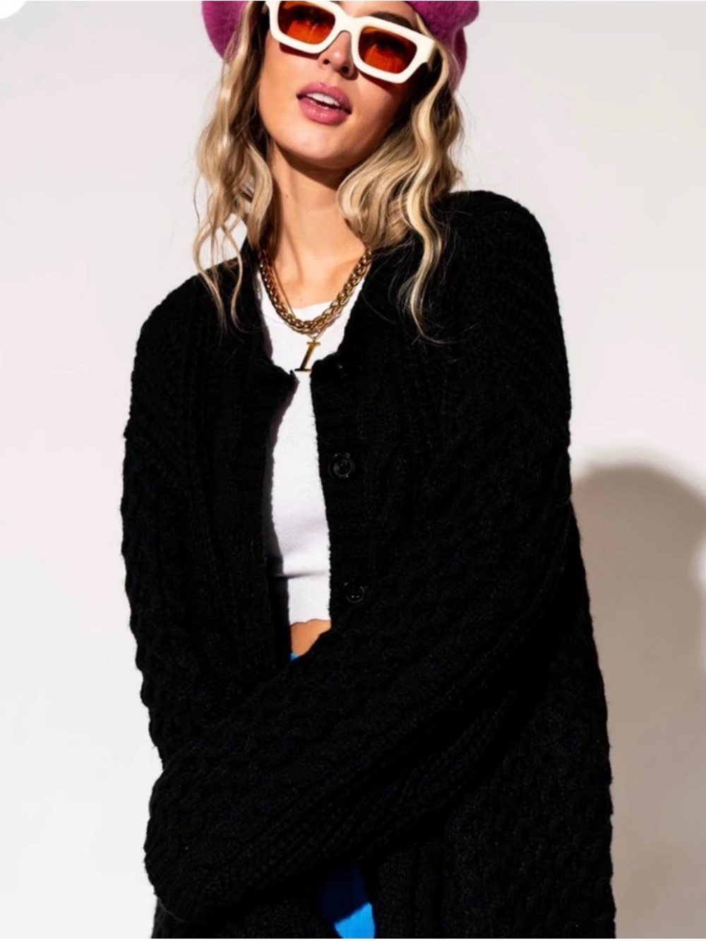 Dressed in LALA Unbothered Grandpa Cardigan in Black (no collar) - L/XL